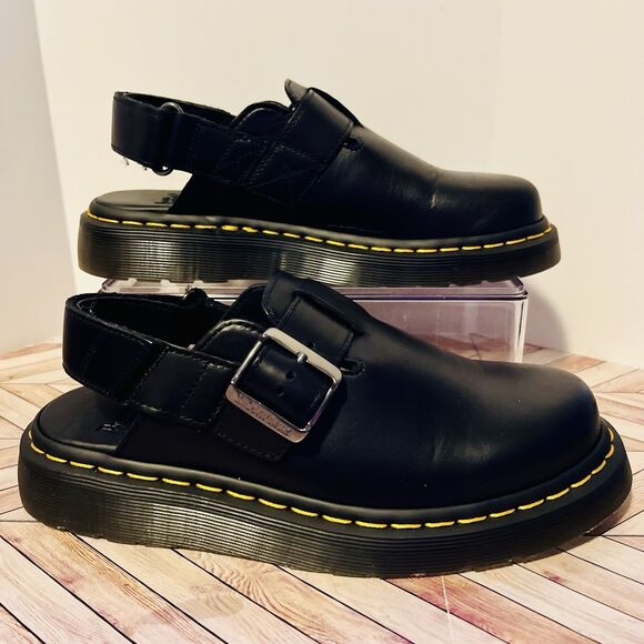 Dr Martens Jorge II Brando Black Leather M 6 W 7 Slingback Mules Buckle Preppy - Picture 2 of 8